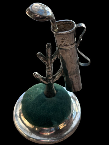 Antique silver golfing caddy - antique,